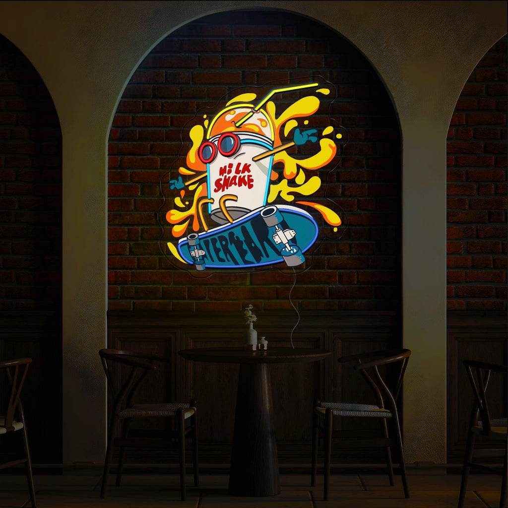 Milkshake Skateboard Artwork Neon Sign