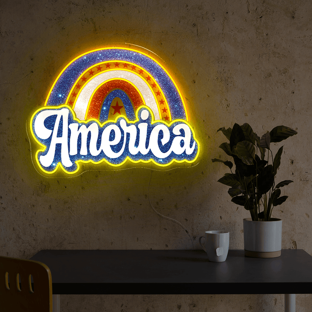 America 4th Of July Artwork Neon Sign