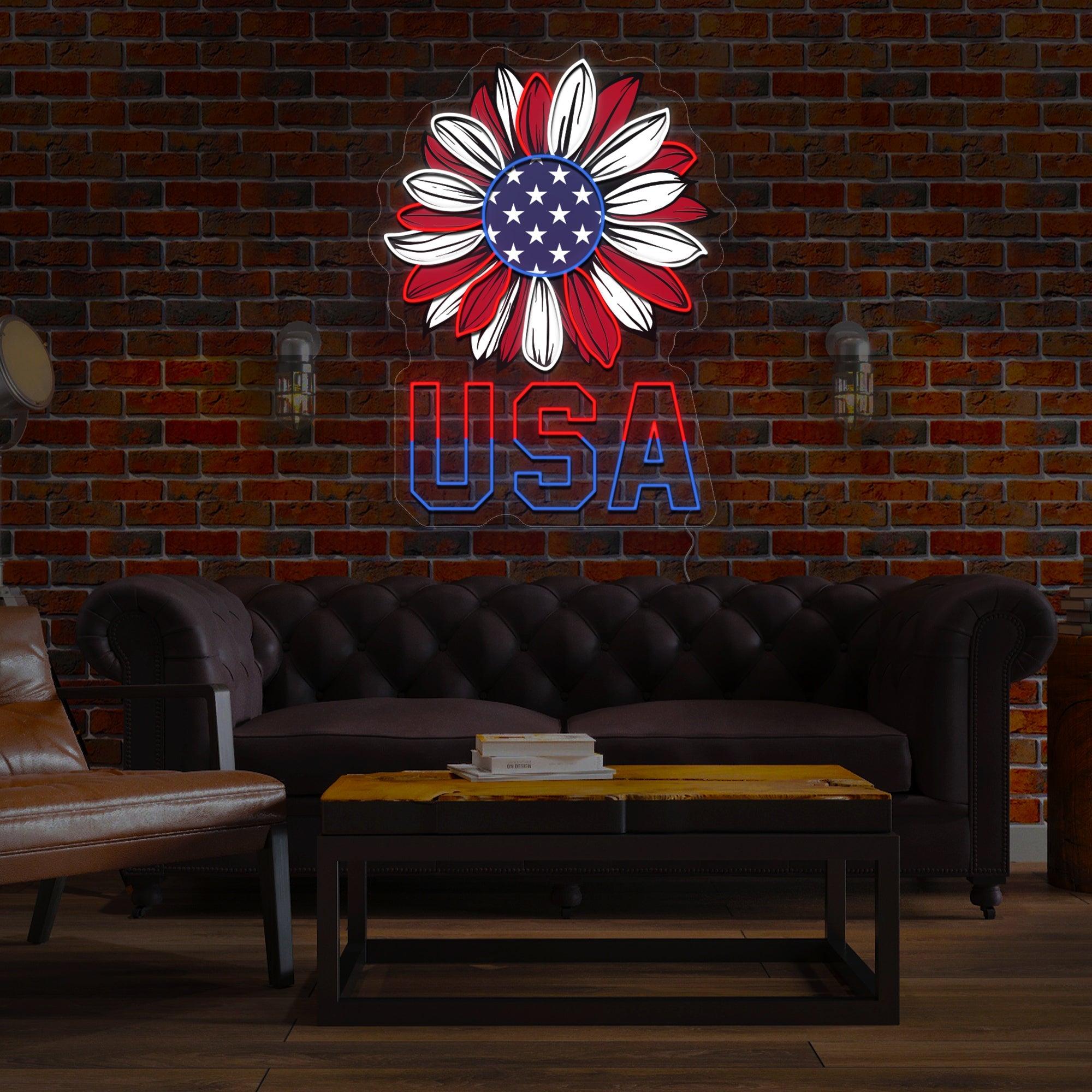 Sunflower 4th of July Artwork Neon Sign