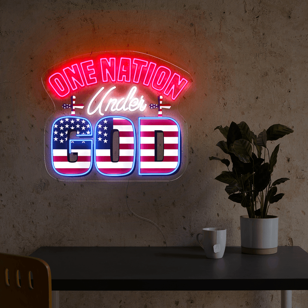 One Nation Under God 4th Of July Artwork Neon Sign