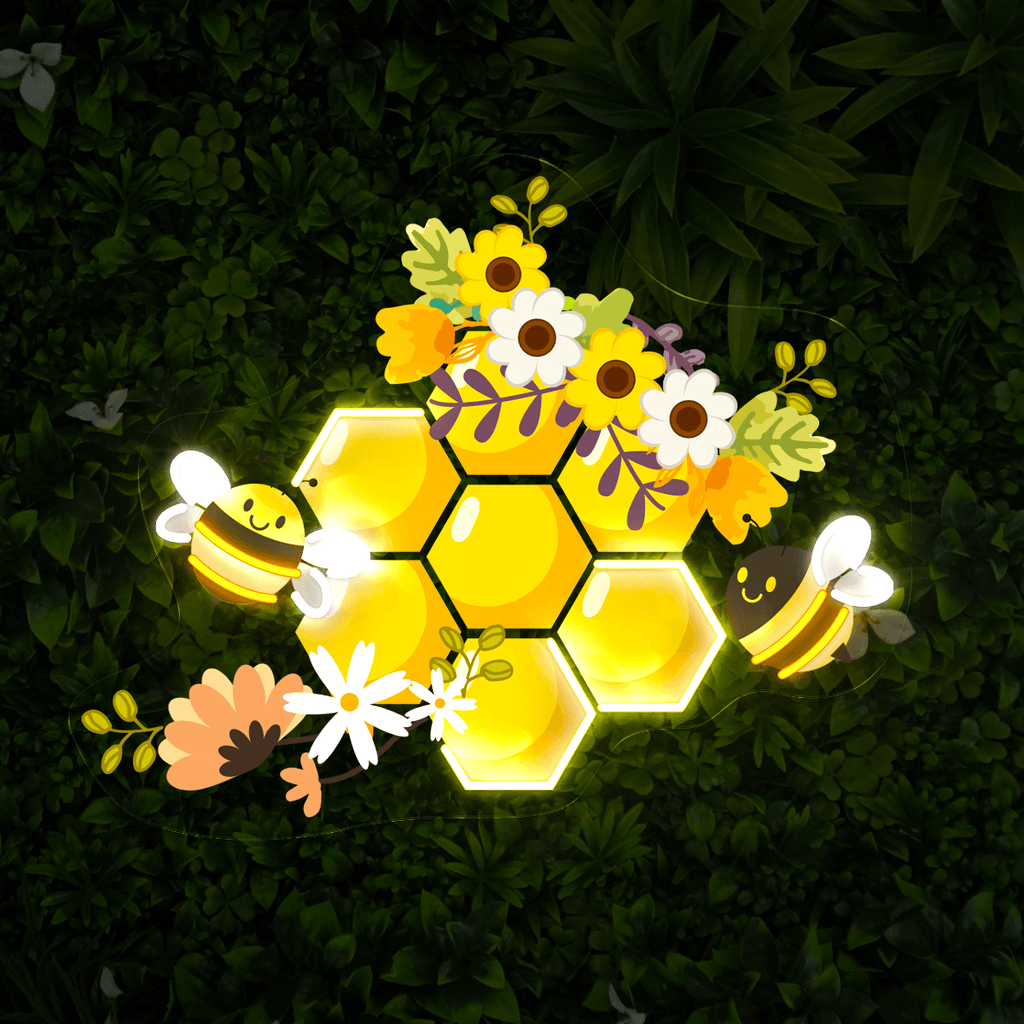 Honeycomb Bee Artwork Neon Sign