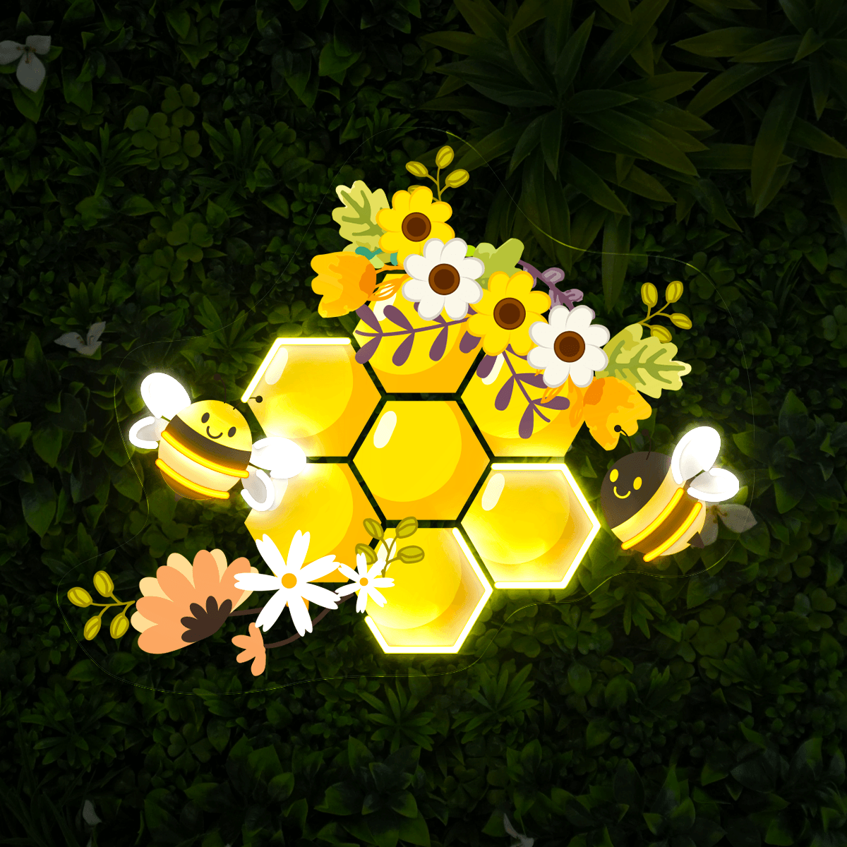 Honeycomb Bee Artwork Neon Sign