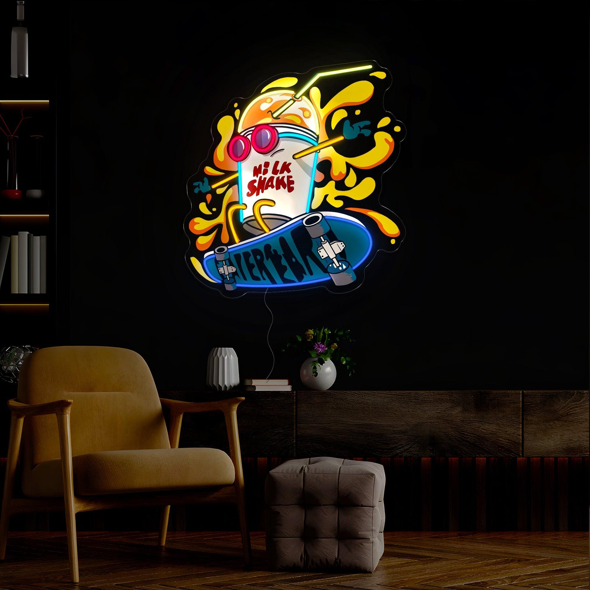 Milkshake Skateboard Artwork Neon Sign