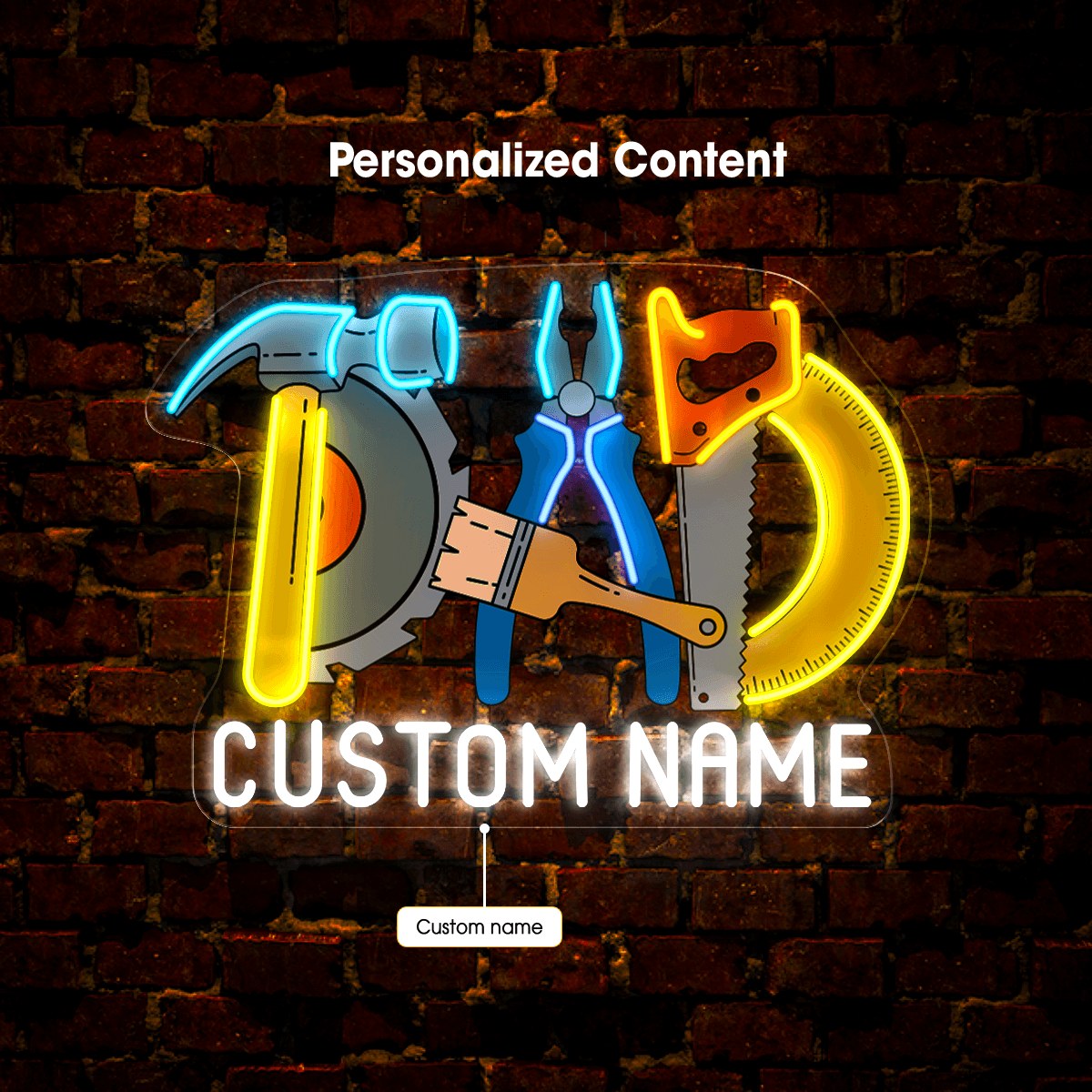 Personalized Dad's Hand Tools Artwork Neon Sign