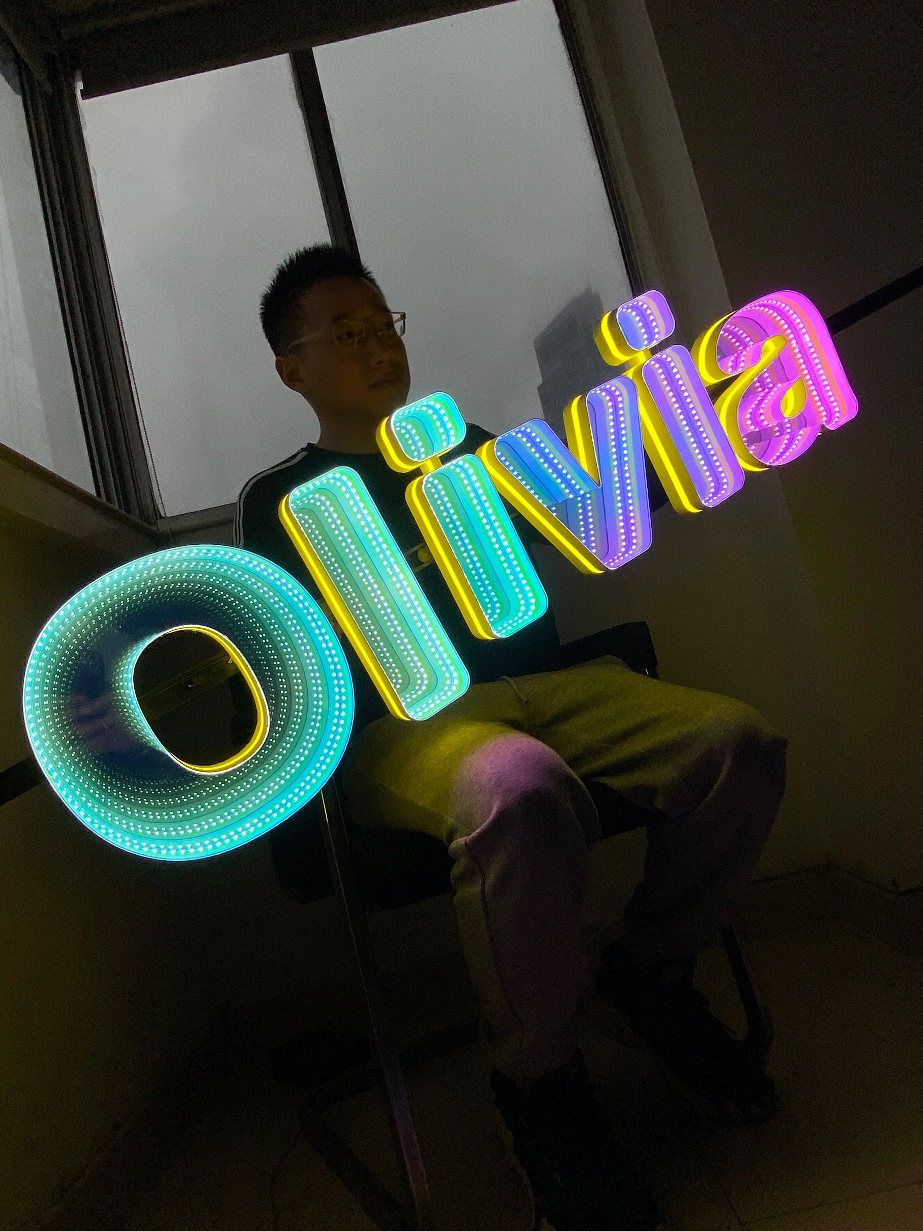 Stocked Infinity Mirror 3D Letter, Lowercase Letters Led Neon Sign, Perfect for Restaurant, Market, Bar, Hotel Decor